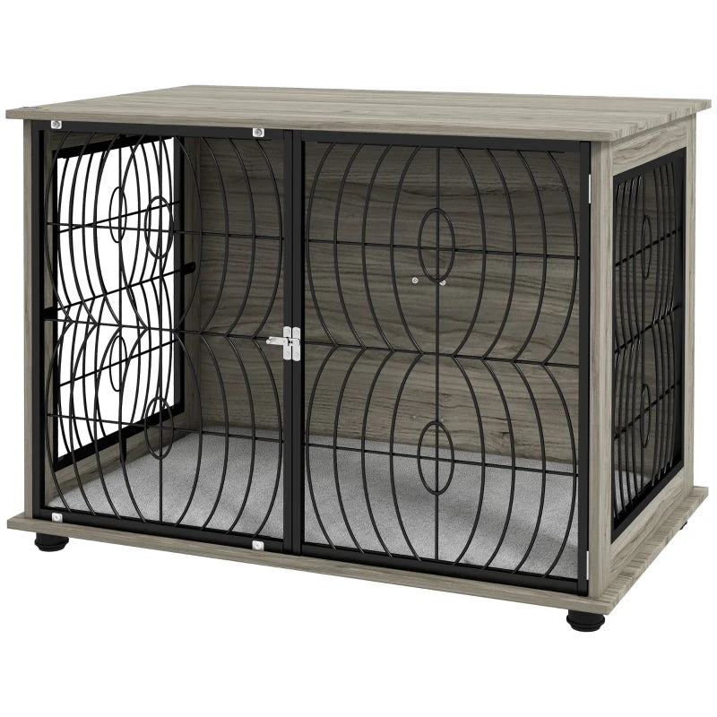 37" Indoor Dog Crate Furniture End Table w/ Plush Washable Cushion, Lockable Door, for Large Size Dogs | PawHut-0
